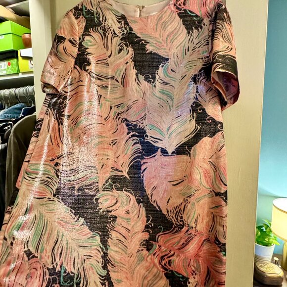 💯 Kate Spade | Regal Plumes Metallic MIni Shift Dress - Picture 8 of 9